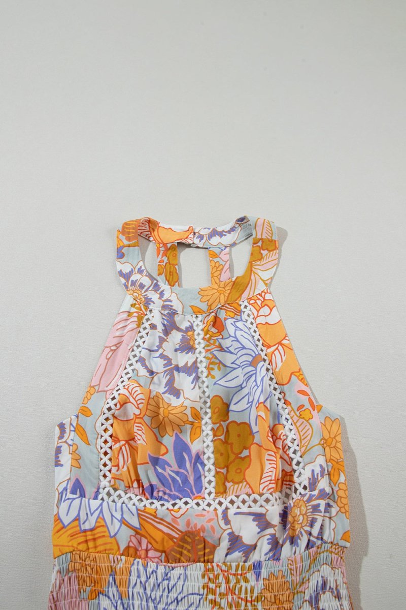 Tied Printed Grecian Sleeveless Maxi Dress - Day Dress