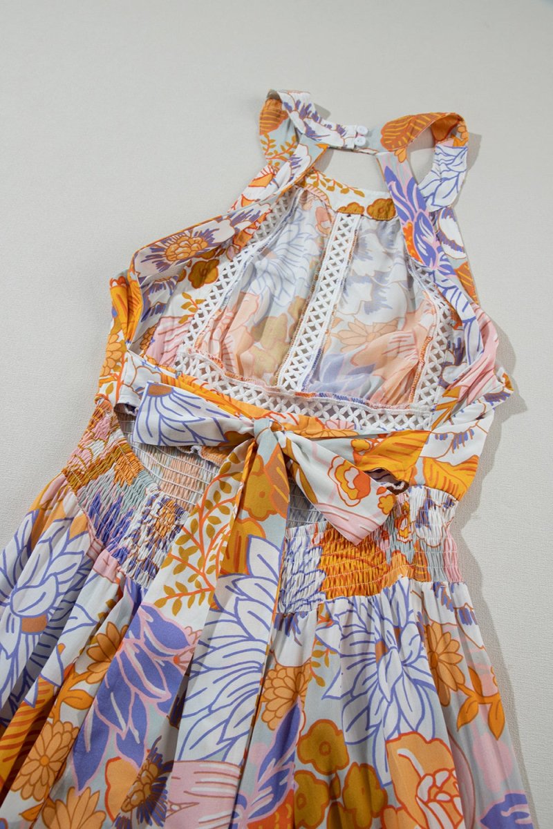 Tied Printed Grecian Sleeveless Maxi Dress - Day Dress
