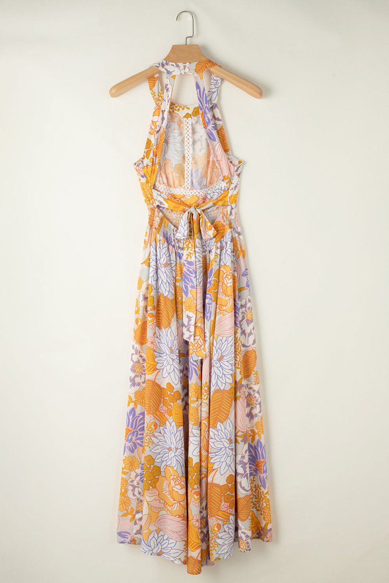 Tied Printed Grecian Sleeveless Maxi Dress - Day Dress