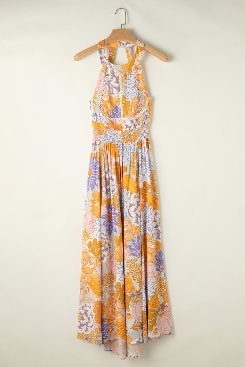 Tied Printed Grecian Sleeveless Maxi Dress - Day Dress