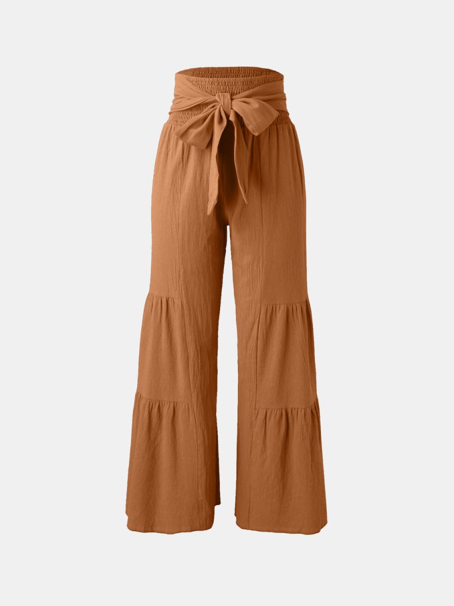 Tied Ruched Wide Leg Pants - Bottoms