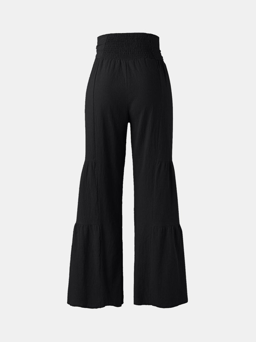 Tied Ruched Wide Leg Pants - Bottoms