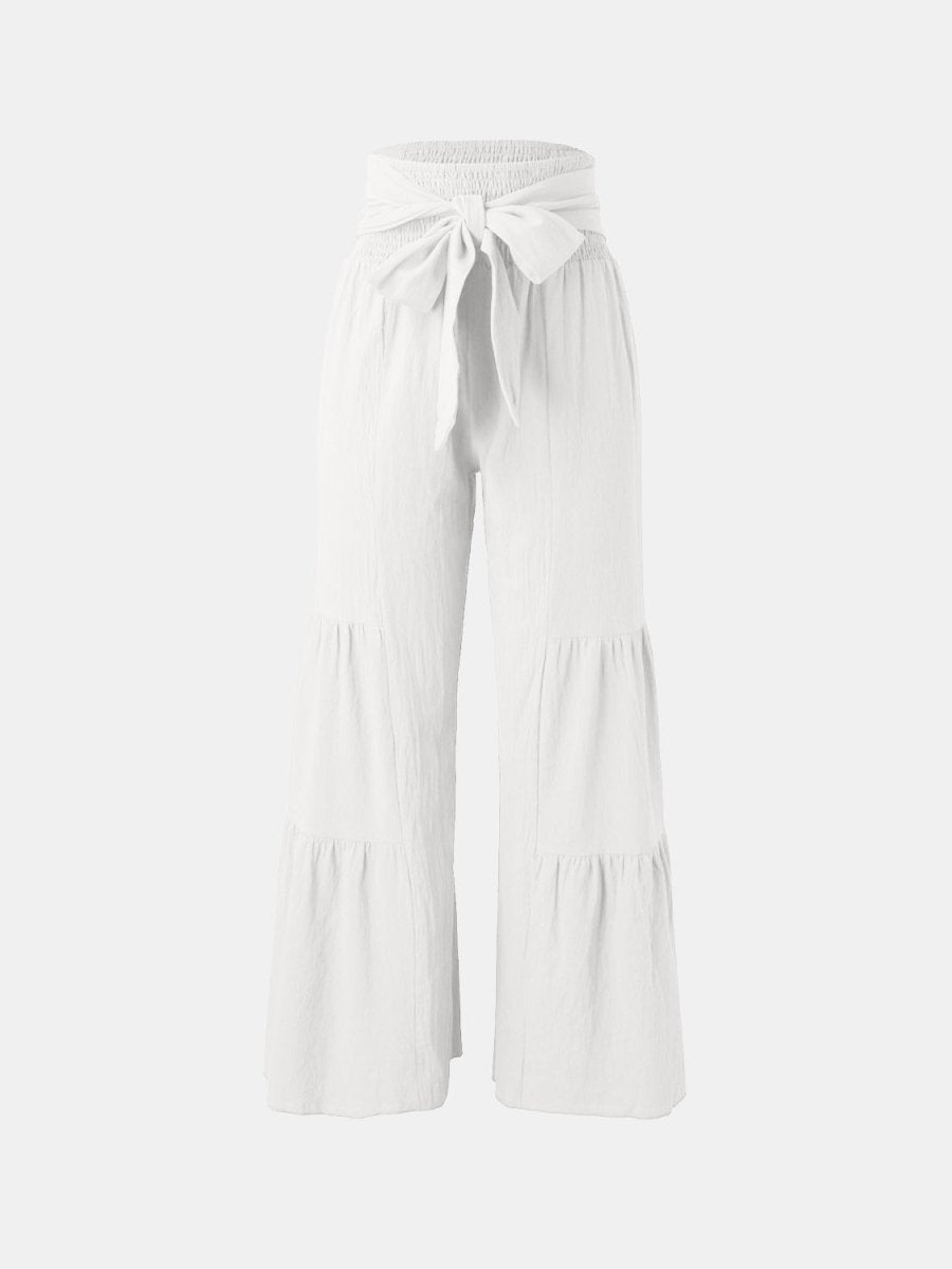 Tied Ruched Wide Leg Pants - Bottoms