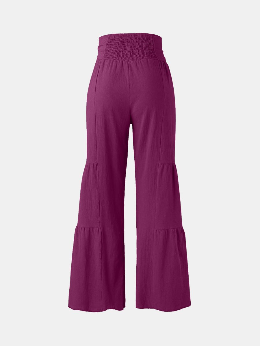 Tied Ruched Wide Leg Pants - Bottoms