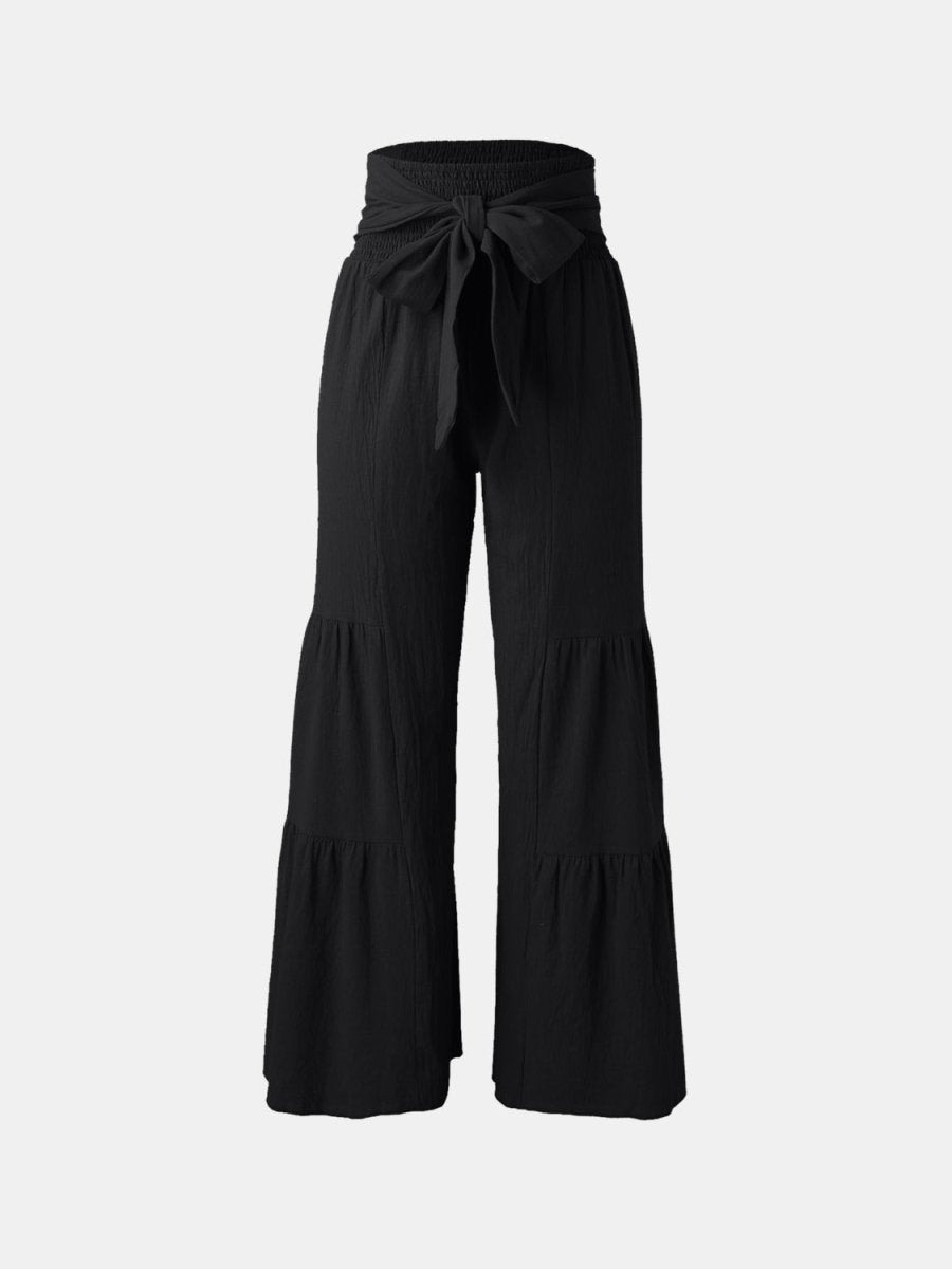 Tied Ruched Wide Leg Pants - Bottoms