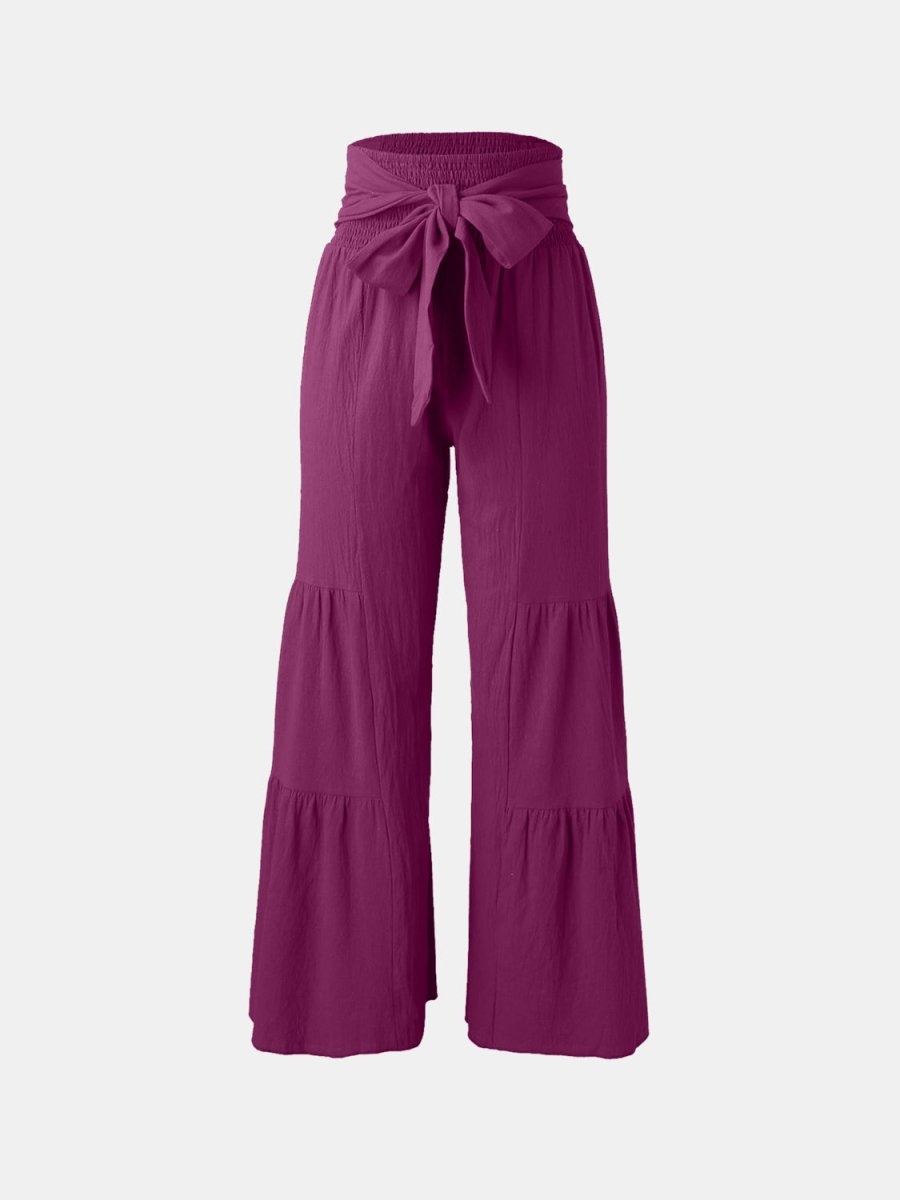 Tied Ruched Wide Leg Pants - Bottoms
