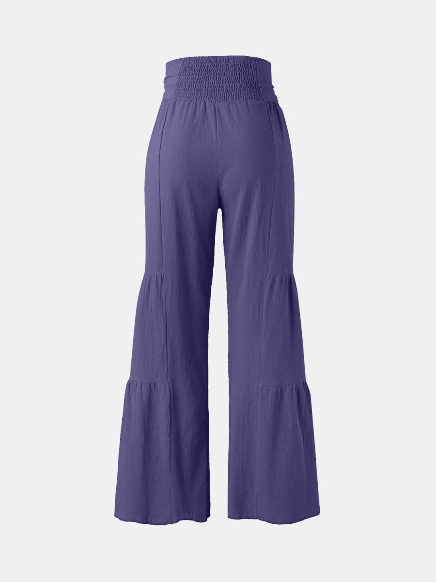 Tied Ruched Wide Leg Pants - Bottoms
