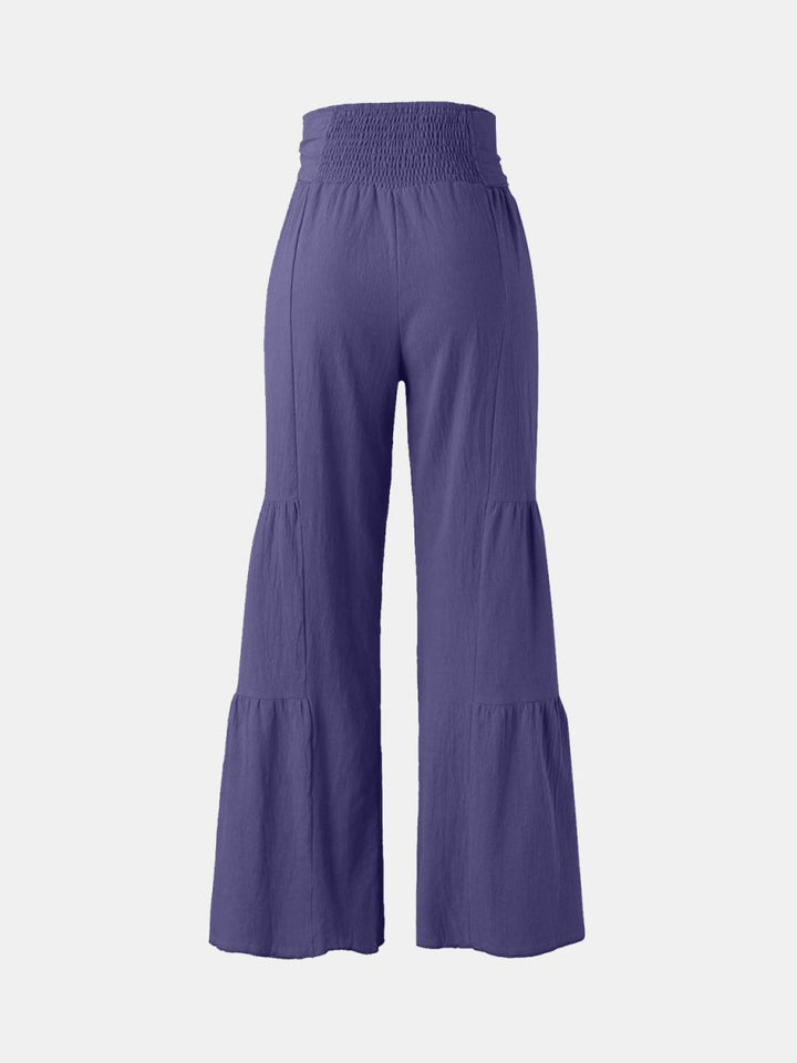 Tied Ruched Wide Leg Pants - Bottoms