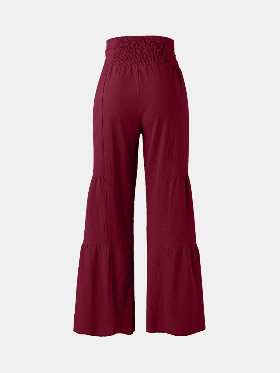 Tied Ruched Wide Leg Pants - Bottoms
