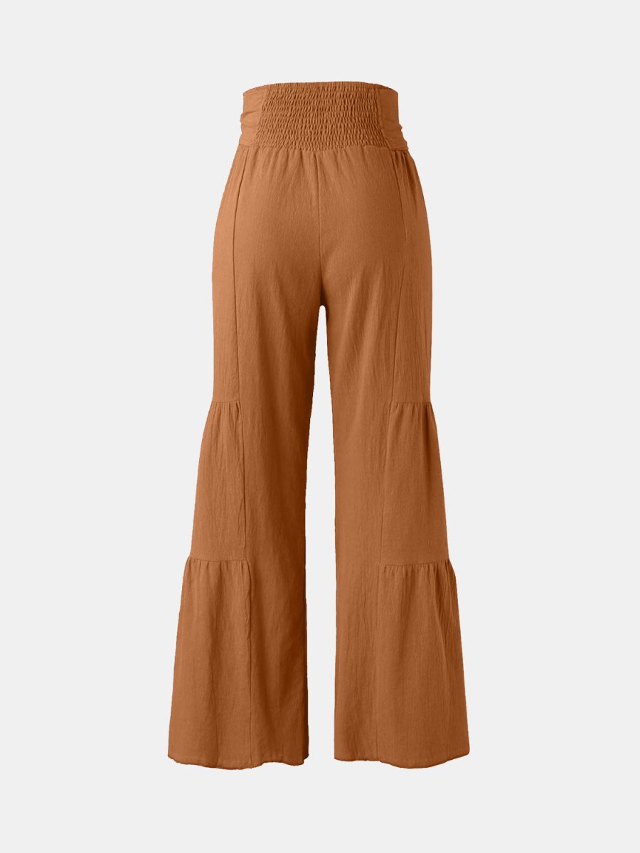 Tied Ruched Wide Leg Pants - Bottoms