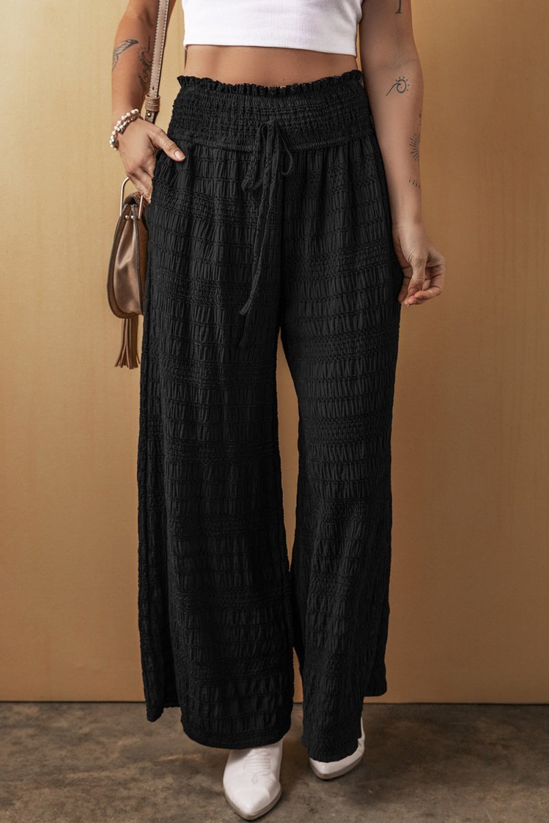 Tied Wide Leg Pants - Bottoms