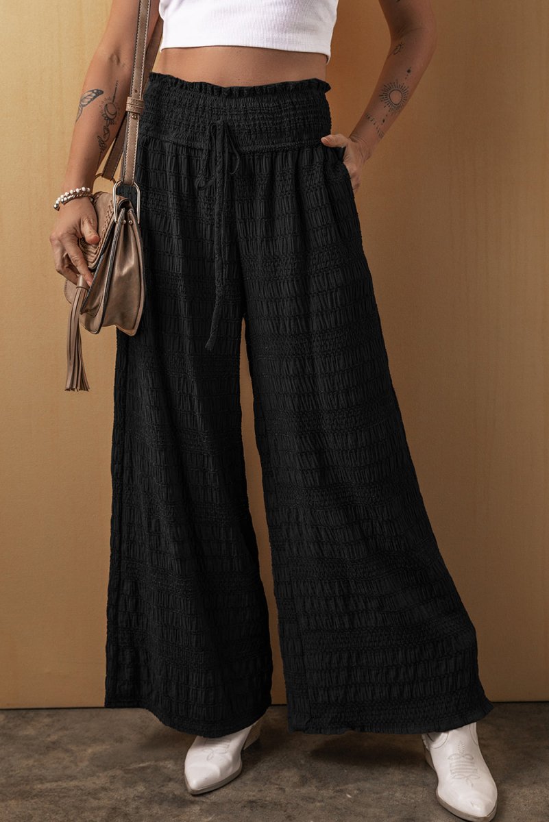 Tied Wide Leg Pants - Bottoms