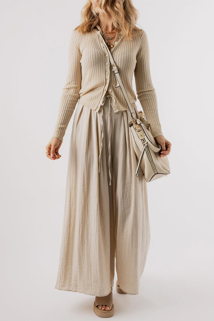 Tied Wide Leg Pants - Bottoms