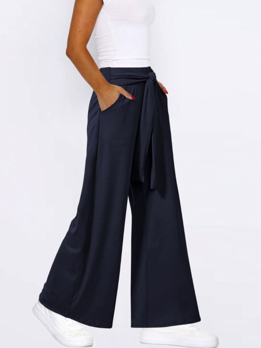 Tied Wide Leg Pants with Pockets - Bottoms