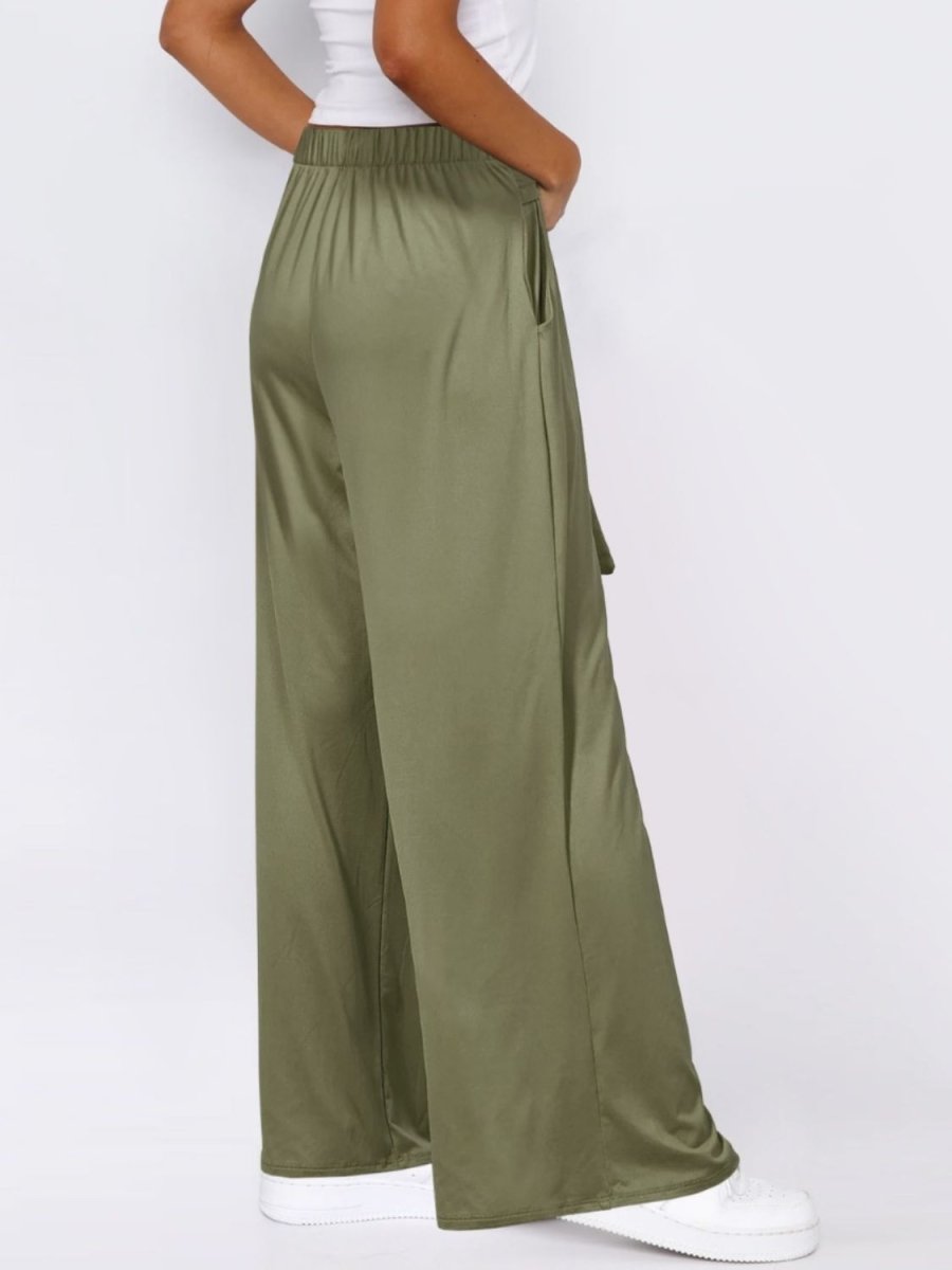 Tied Wide Leg Pants with Pockets - Bottoms