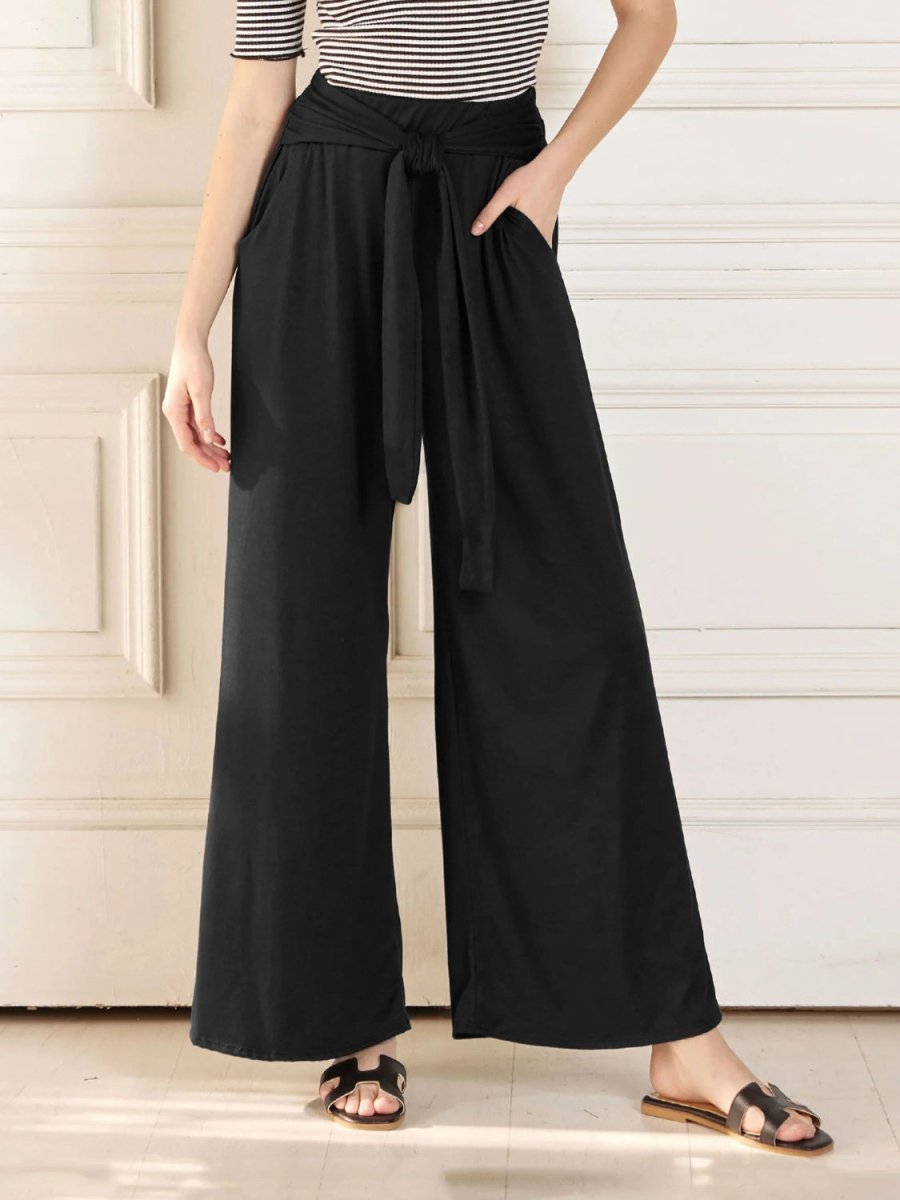 Tied Wide Leg Pants with Pockets - Bottoms