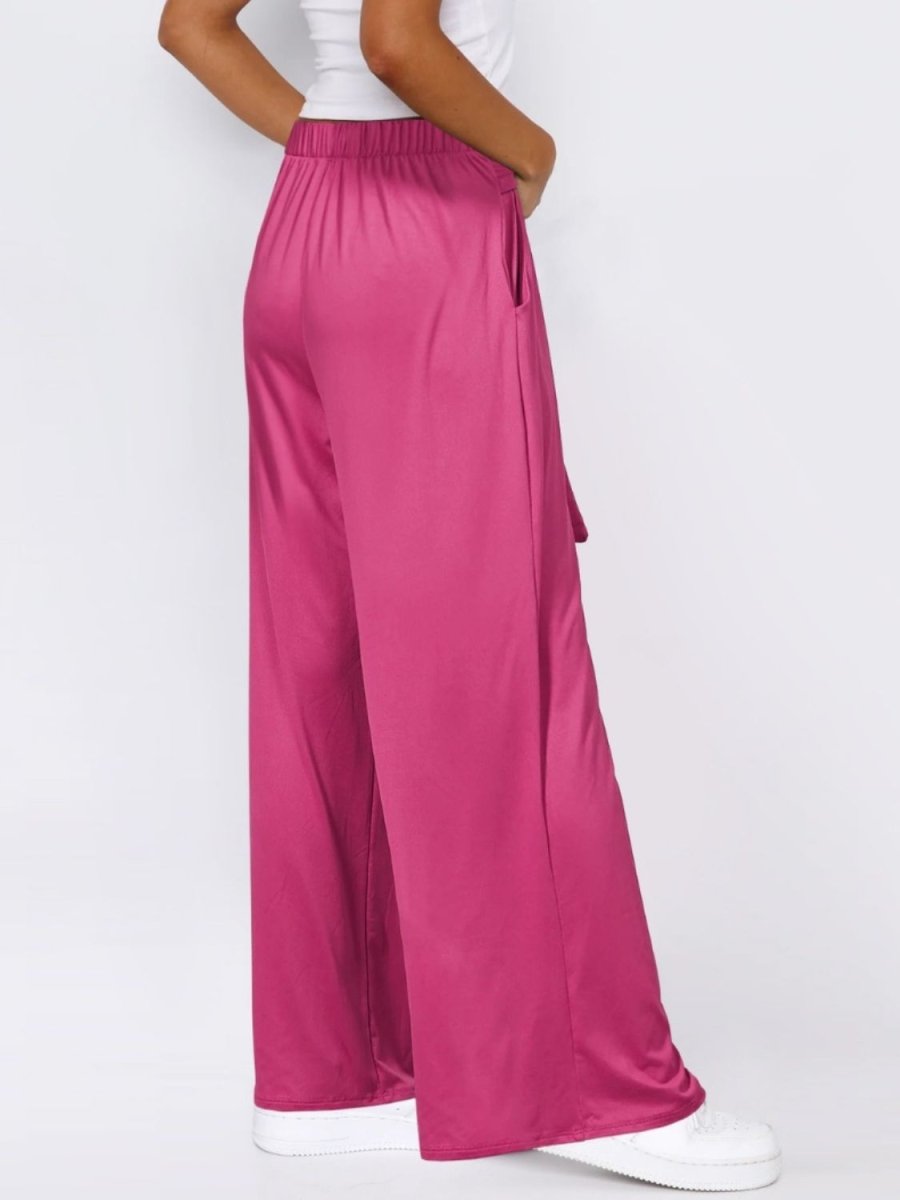 Tied Wide Leg Pants with Pockets - Bottoms
