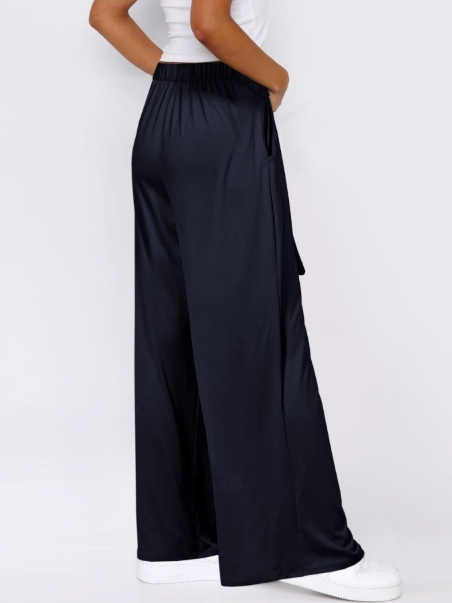 Tied Wide Leg Pants with Pockets - Bottoms