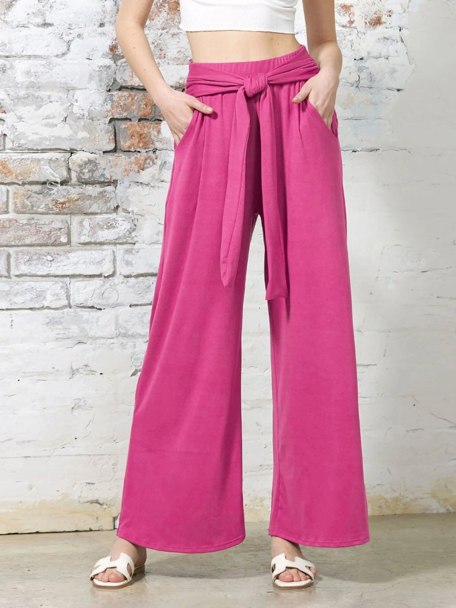 Tied Wide Leg Pants with Pockets - Bottoms