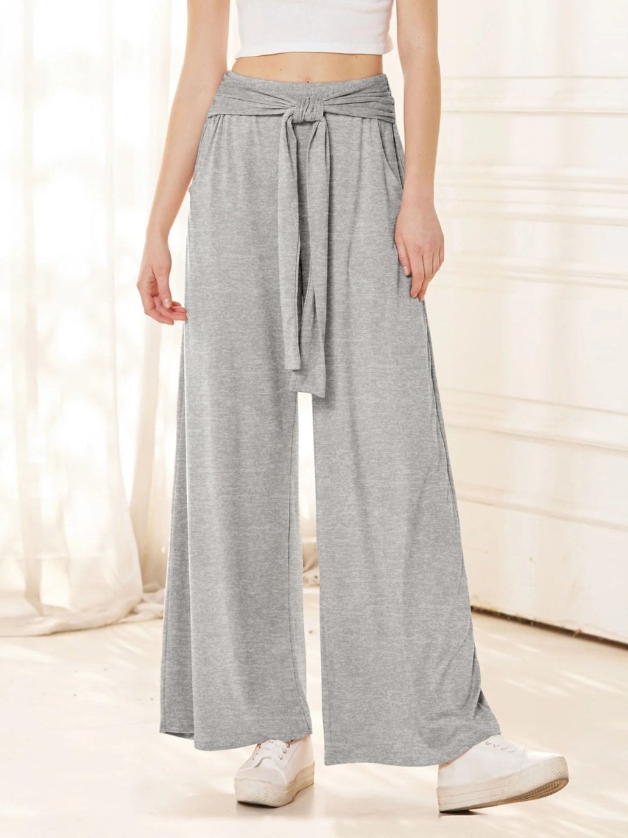 Tied Wide Leg Pants with Pockets - Bottoms