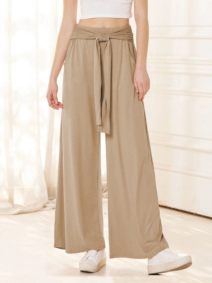 Tied Wide Leg Pants with Pockets - Bottoms