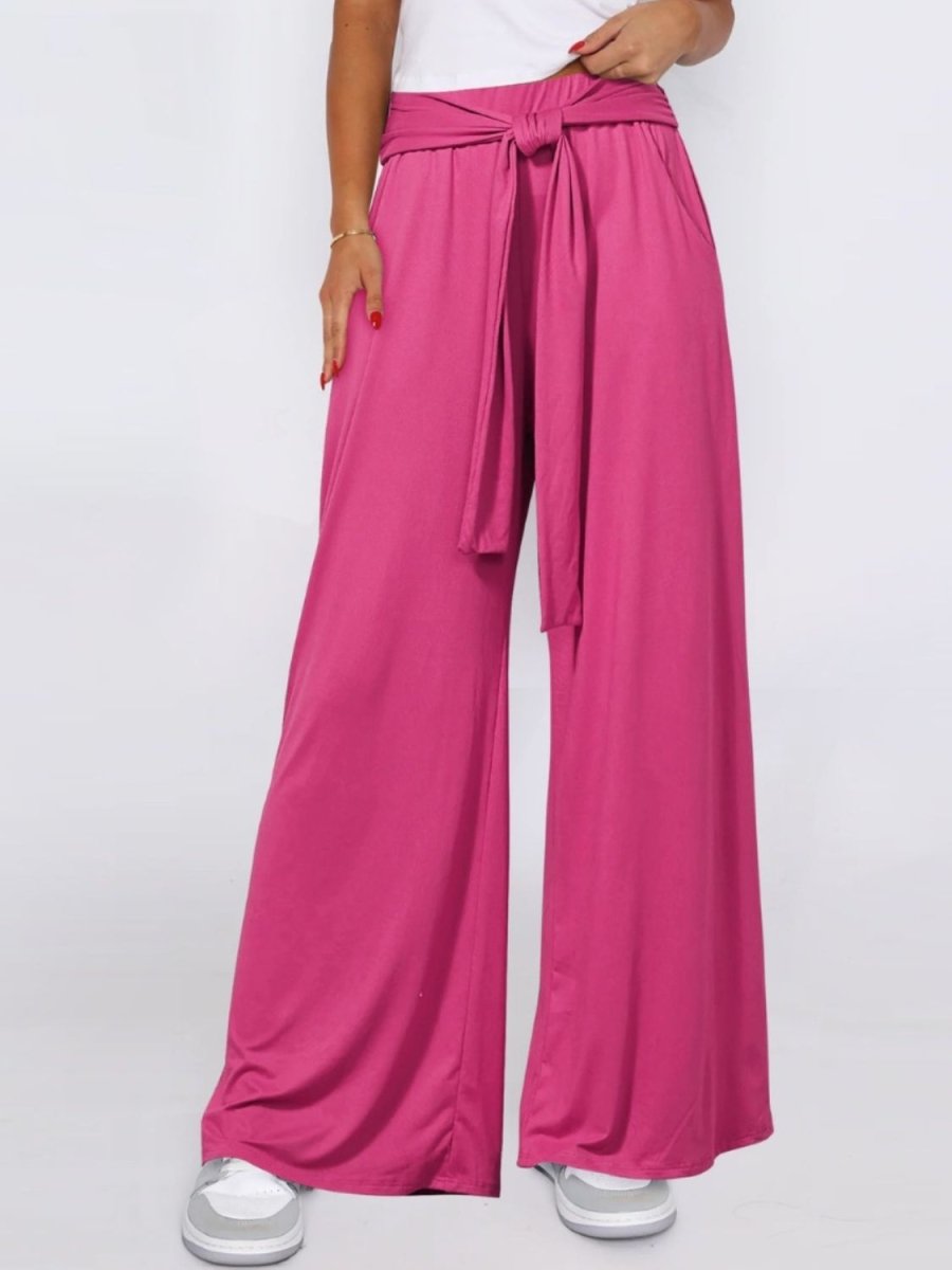 Tied Wide Leg Pants with Pockets - Bottoms