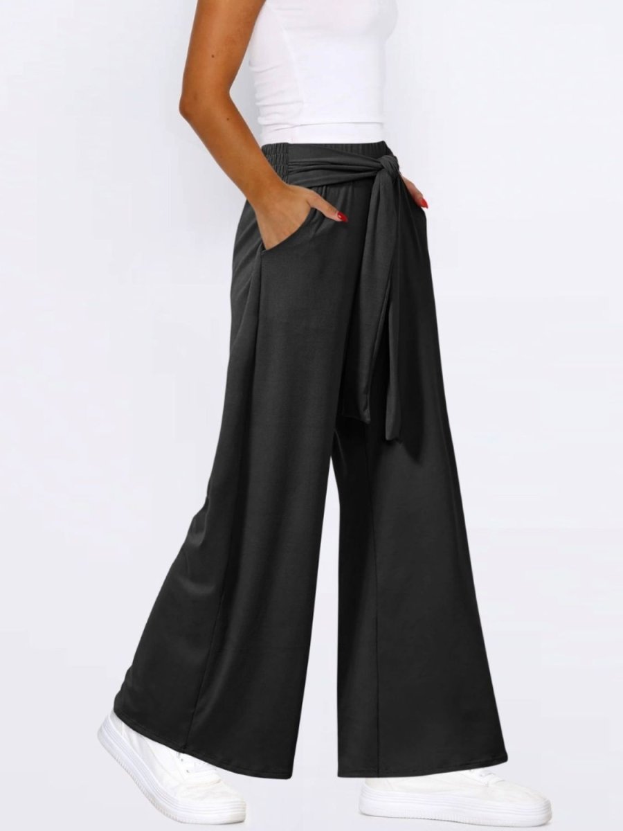 Tied Wide Leg Pants with Pockets - Bottoms