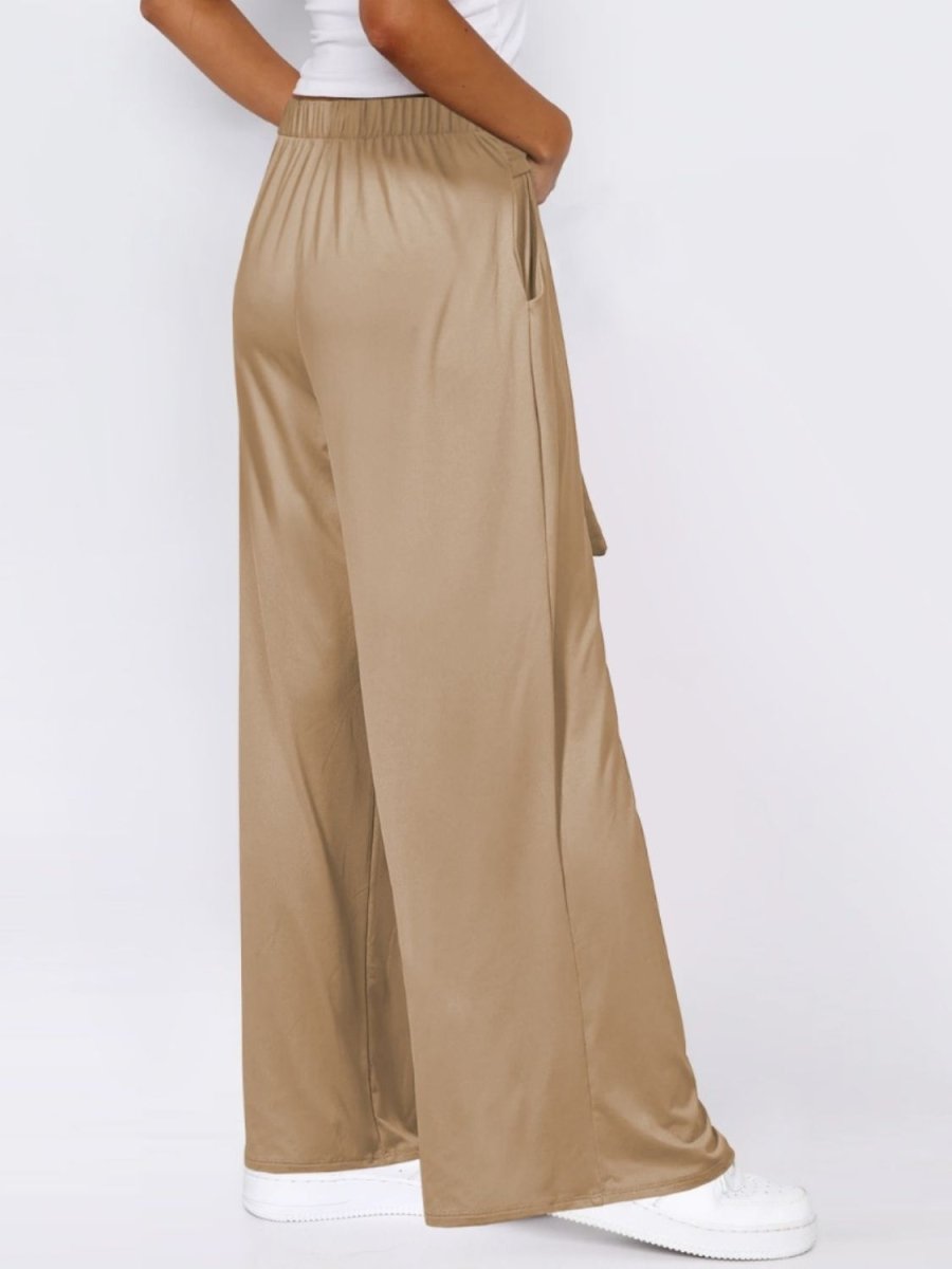 Tied Wide Leg Pants with Pockets - Bottoms