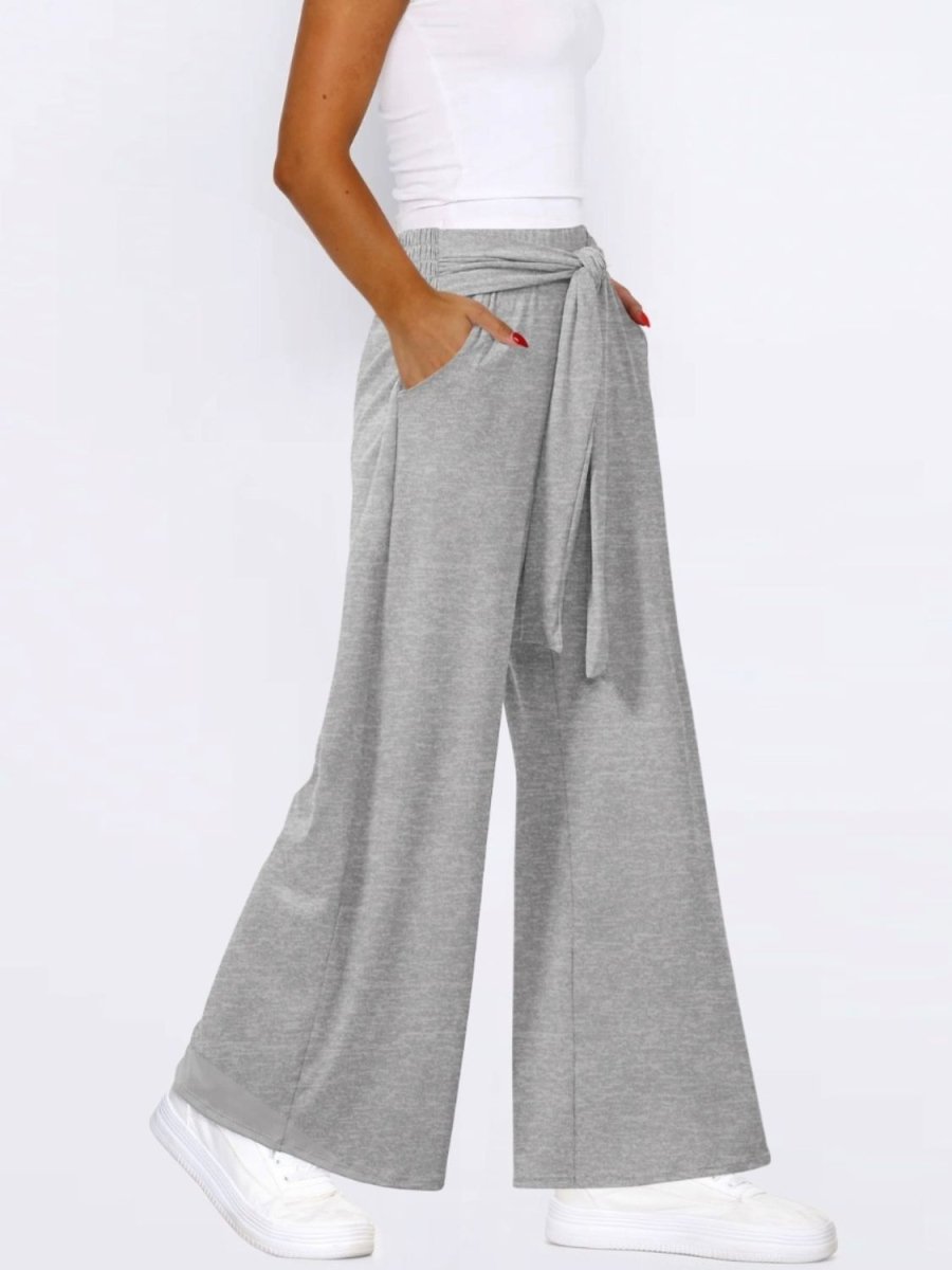 Tied Wide Leg Pants with Pockets - Bottoms
