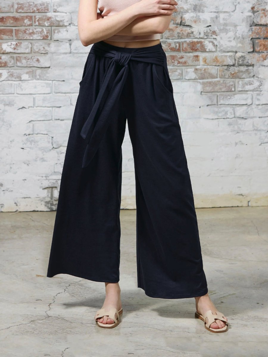 Tied Wide Leg Pants with Pockets - Bottoms