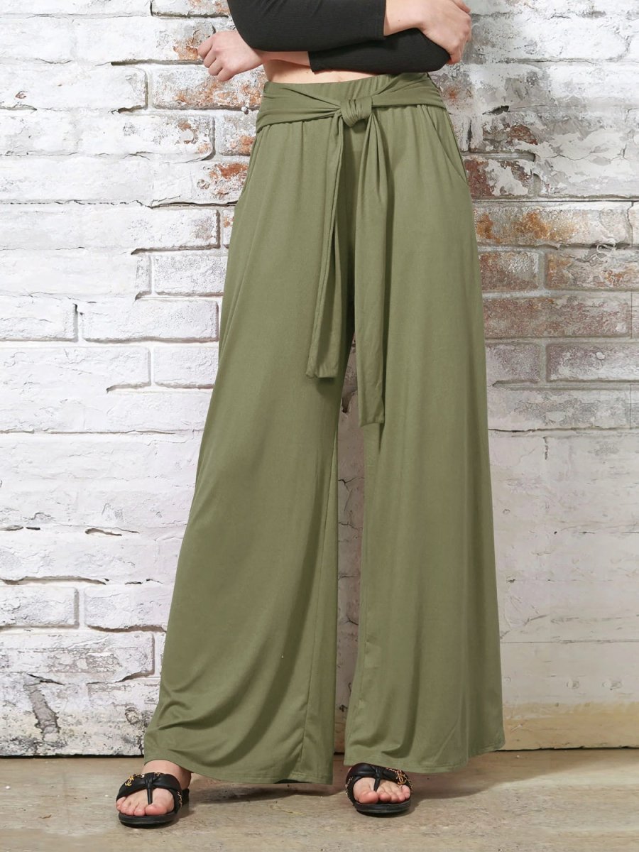Tied Wide Leg Pants with Pockets - Bottoms