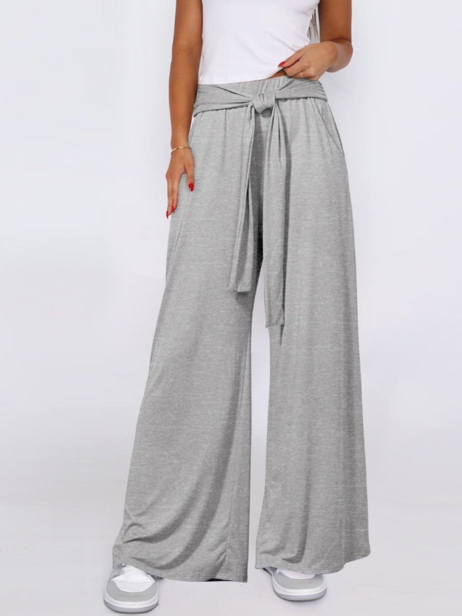 Tied Wide Leg Pants with Pockets - Bottoms