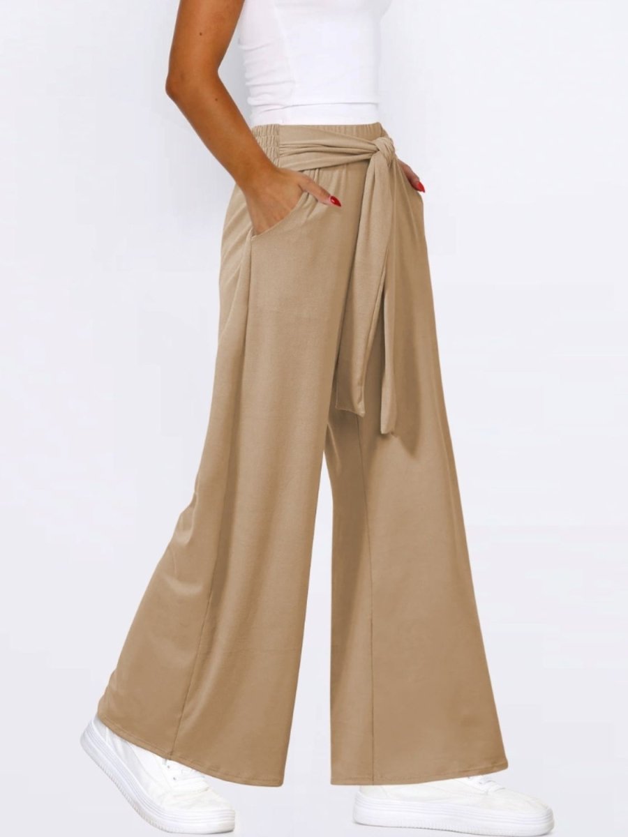 Tied Wide Leg Pants with Pockets - Bottoms