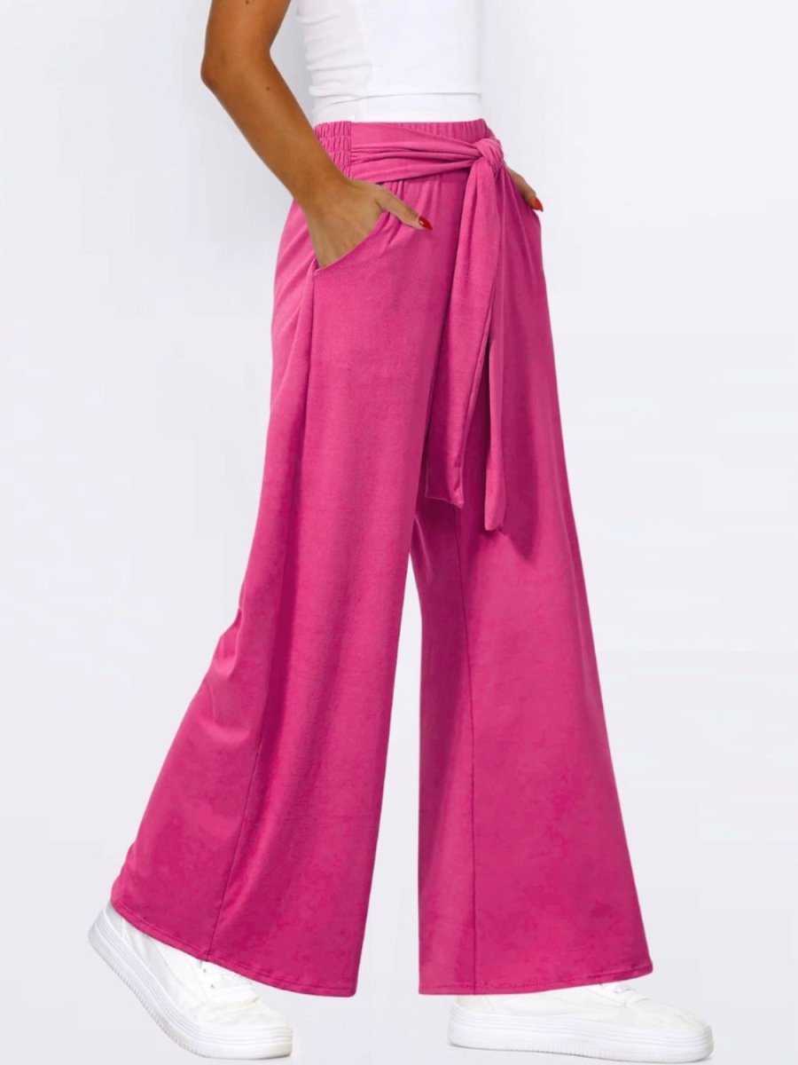 Tied Wide Leg Pants with Pockets - Bottoms