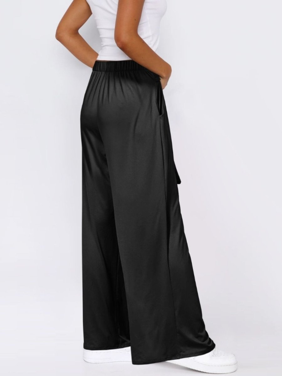 Tied Wide Leg Pants with Pockets - Bottoms