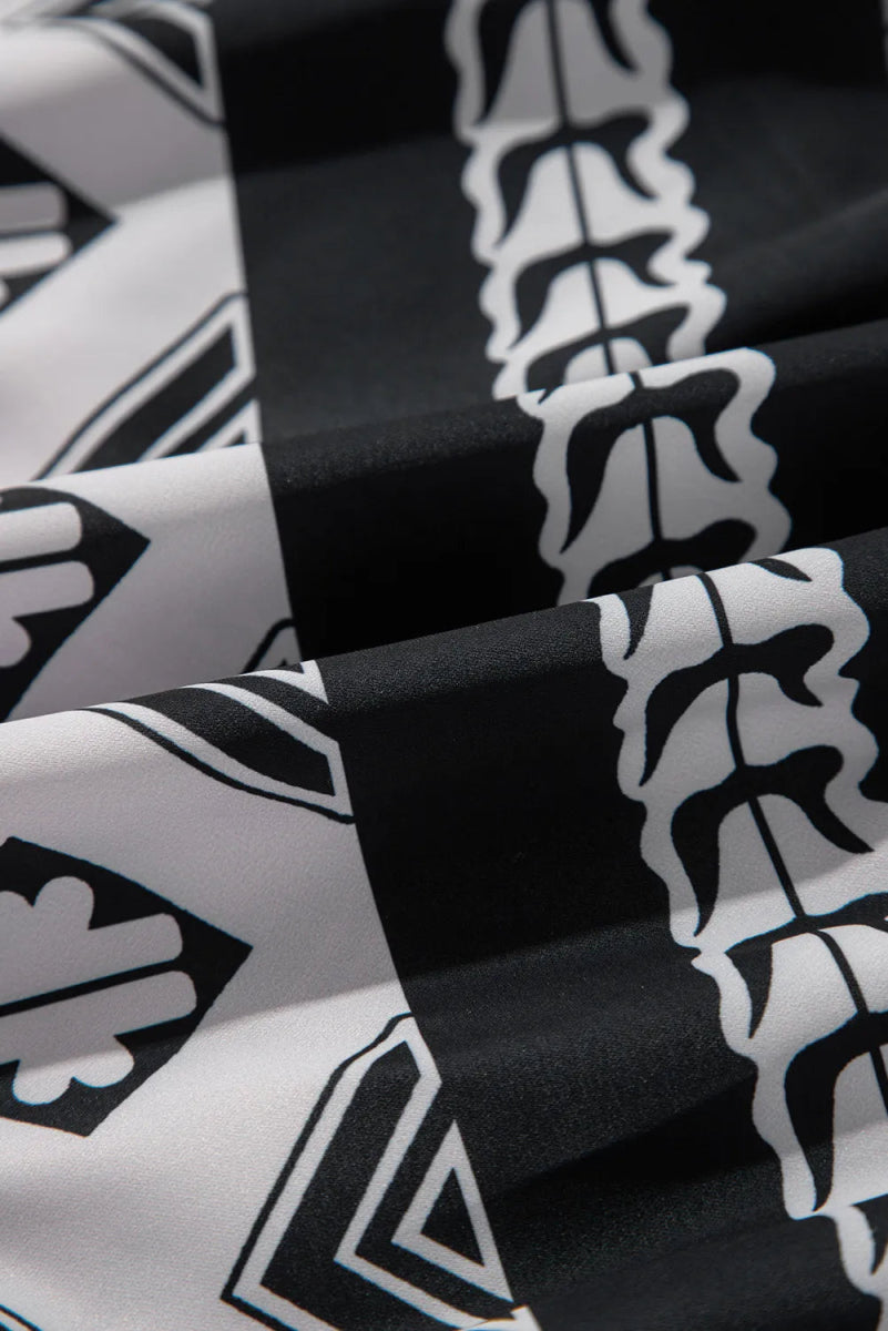 Tiered Printed Notched Half Sleeve Dress - Day Dress