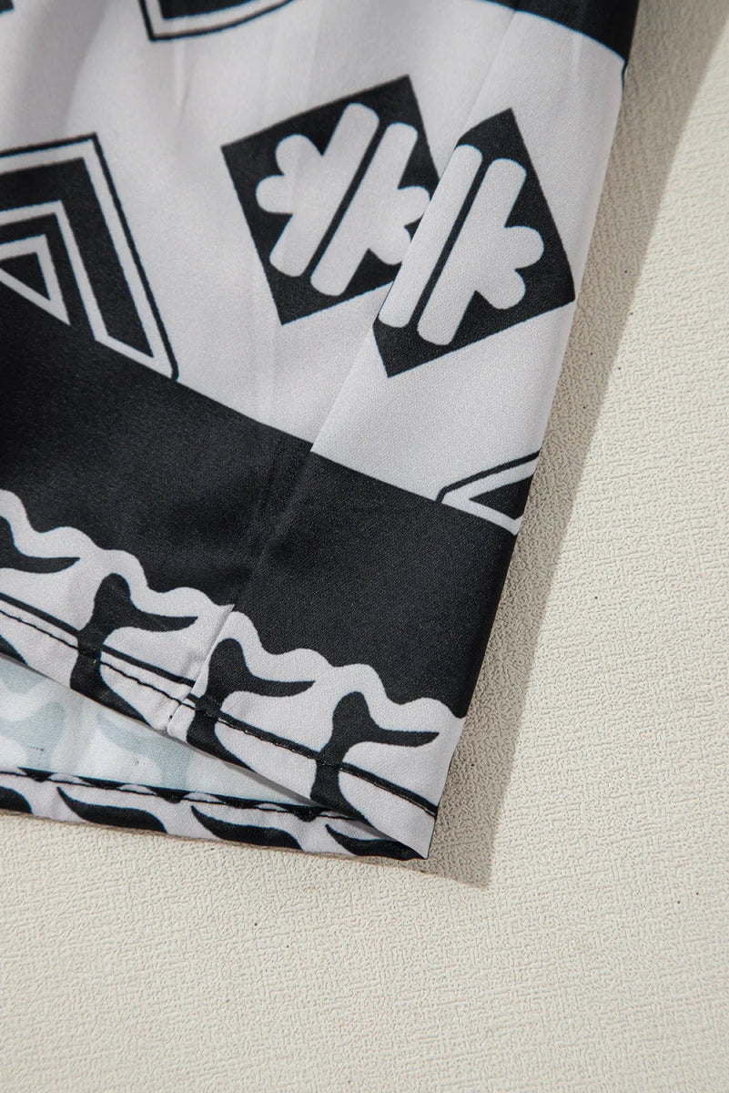 Tiered Printed Notched Half Sleeve Dress - Day Dress