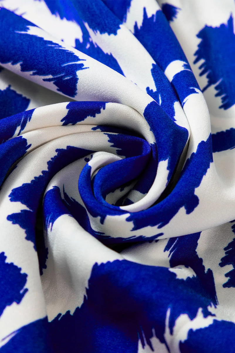 Tiered Printed Notched Long Sleeve Midi Dress - Casual Dress