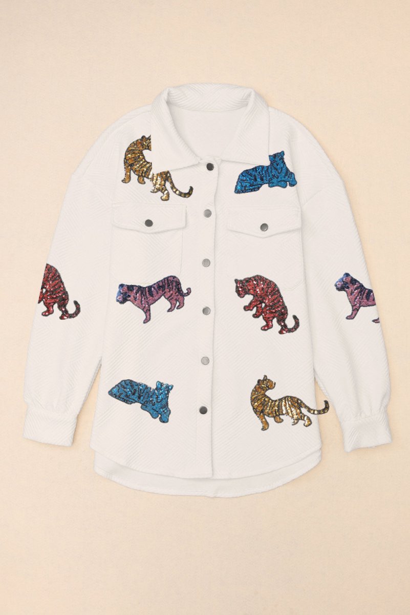 Tiger Sequin Dropped Shoulder Jacket - Outerwear
