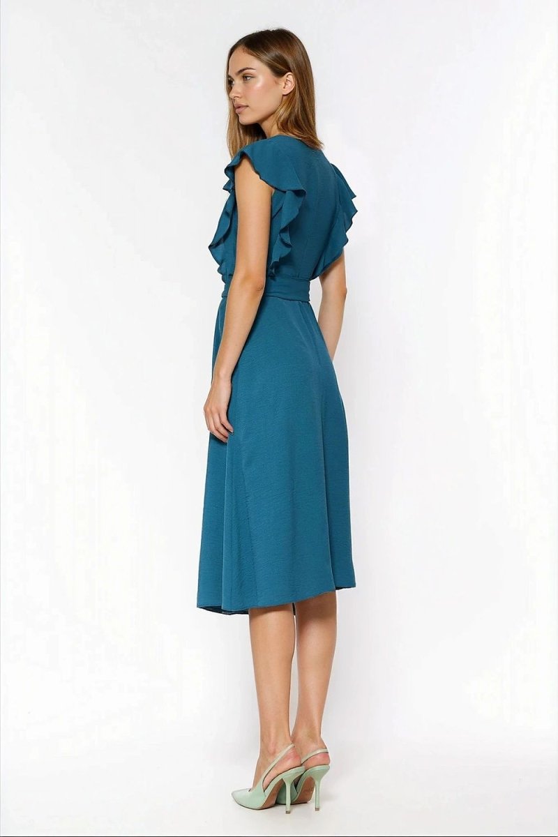 Trapeze Dress with Ruffles - Blue - 