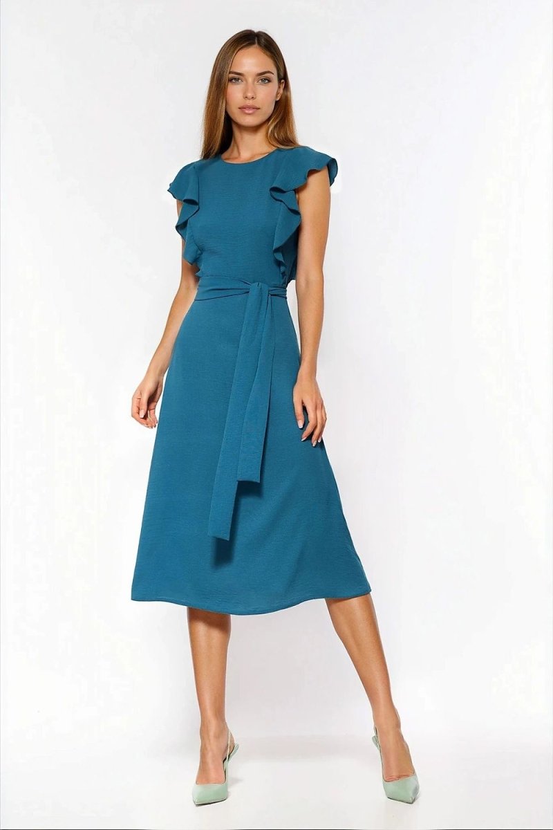 Trapeze Dress with Ruffles - Blue - 