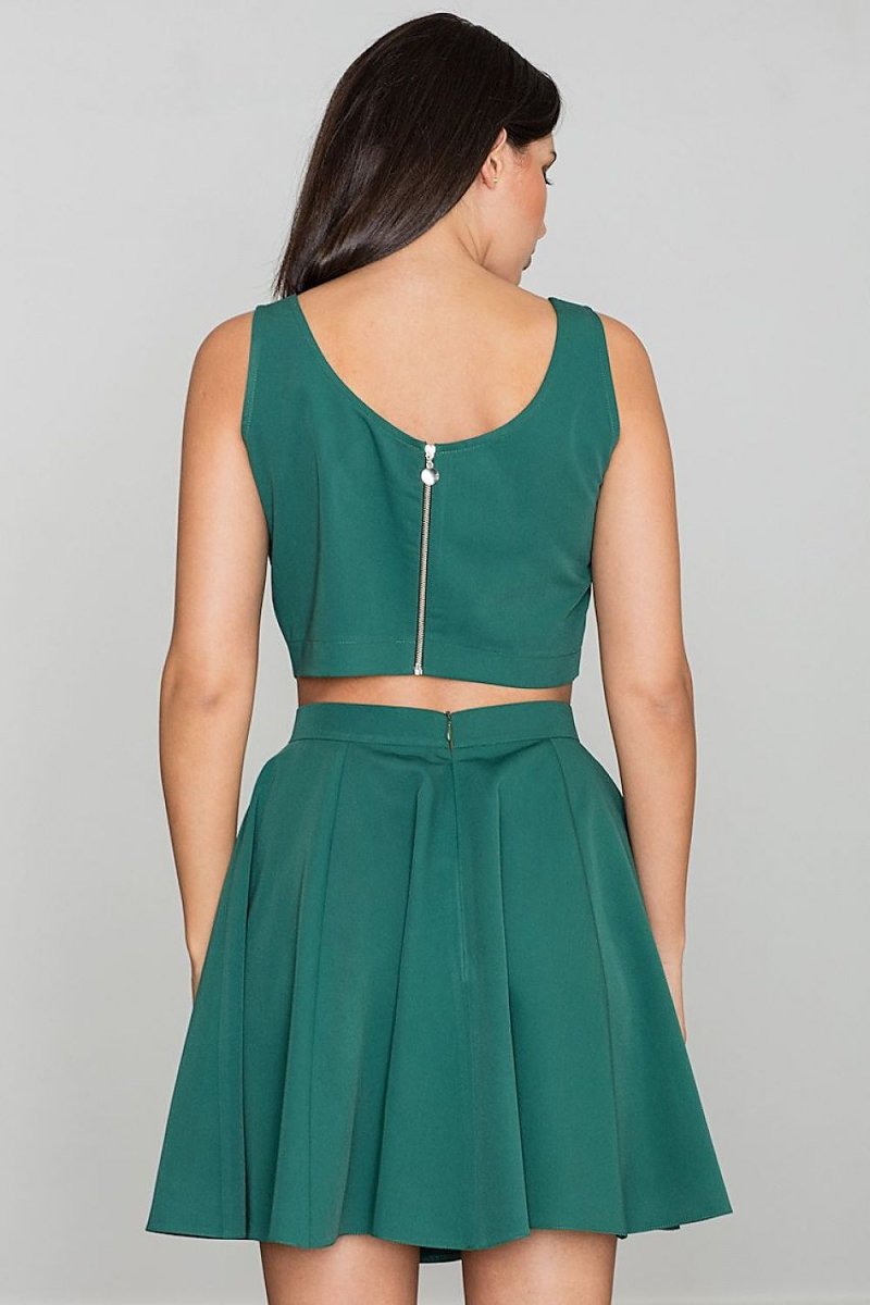 Trendy Short Top & Flared Skirt Set with Silver Zipper – Elegant & Comfortable - Skirt Suit