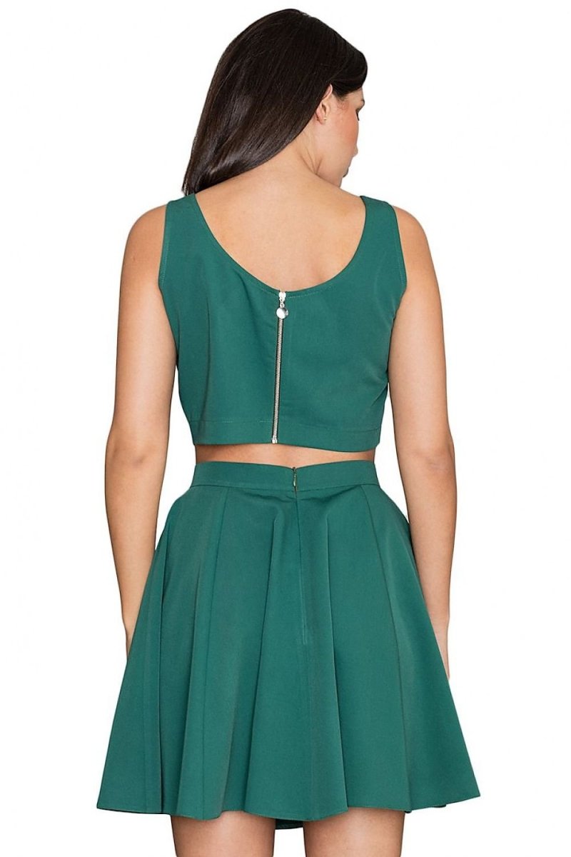 Trendy Short Top & Flared Skirt Set with Silver Zipper – Elegant & Comfortable - Skirt Suit