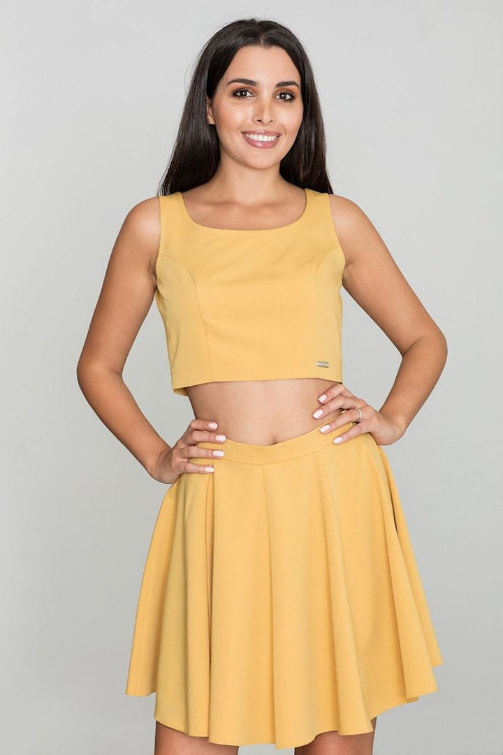 Trendy Short Top & Flared Skirt Set with Silver Zipper – Elegant & Comfortable - Skirt Suit