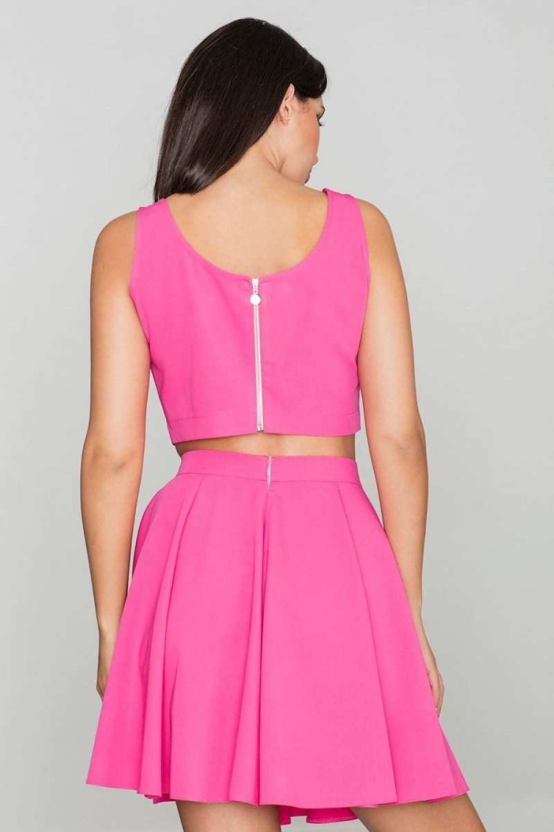 Trendy Short Top & Flared Skirt Set with Silver Zipper – Elegant & Comfortable - Skirt Suit