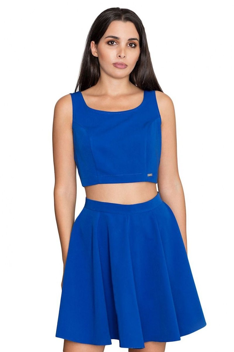 Trendy Short Top & Flared Skirt Set with Silver Zipper – Elegant & Comfortable - Skirt Suit