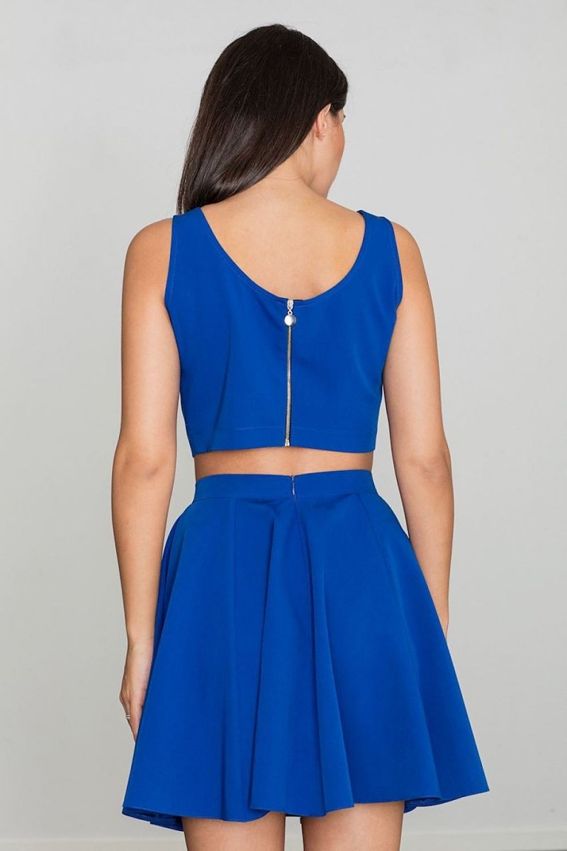 Trendy Short Top & Flared Skirt Set with Silver Zipper – Elegant & Comfortable - Skirt Suit