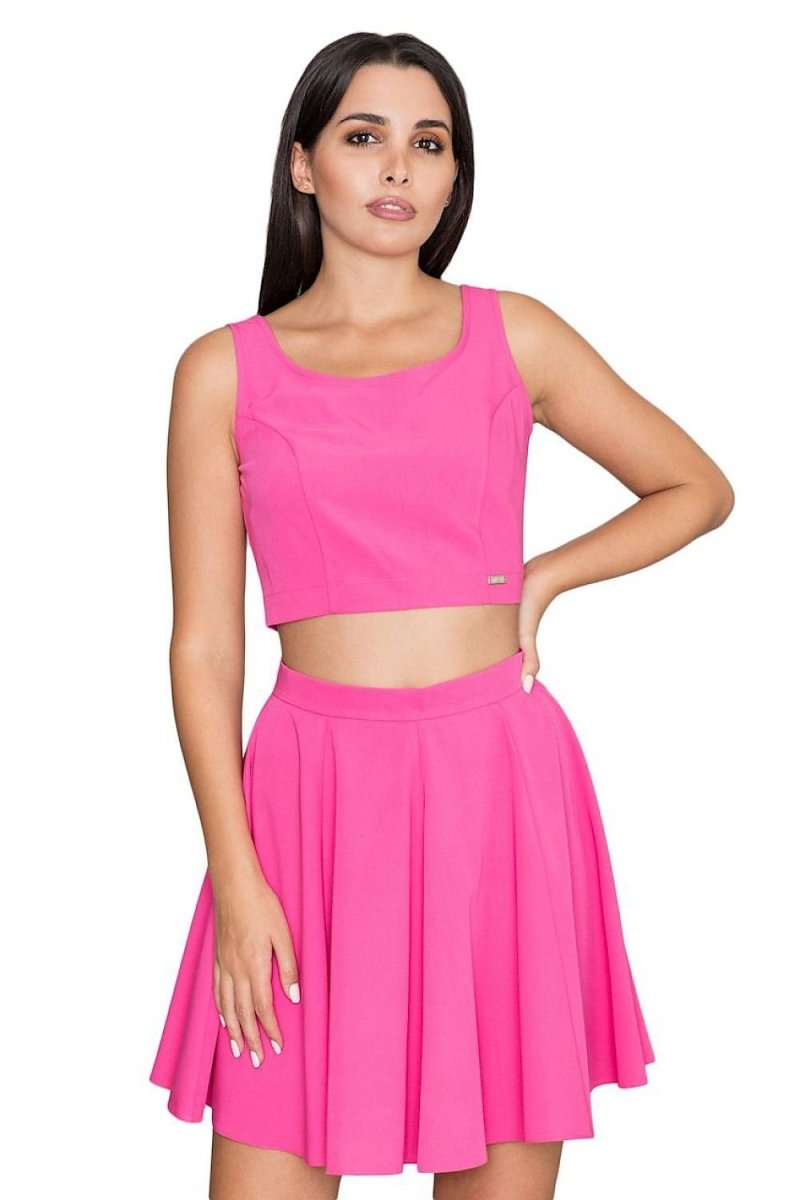 Trendy Short Top & Flared Skirt Set with Silver Zipper – Elegant & Comfortable - Skirt Suit