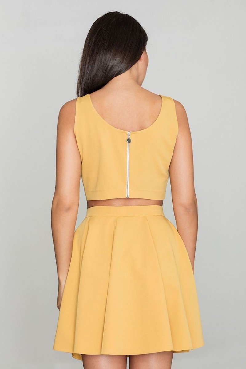 Trendy Short Top & Flared Skirt Set with Silver Zipper – Elegant & Comfortable - Skirt Suit