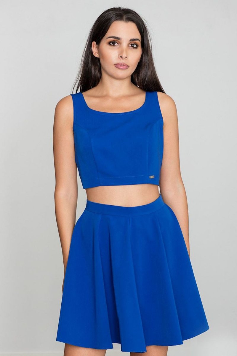 Trendy Short Top & Flared Skirt Set with Silver Zipper – Elegant & Comfortable - Skirt Suit